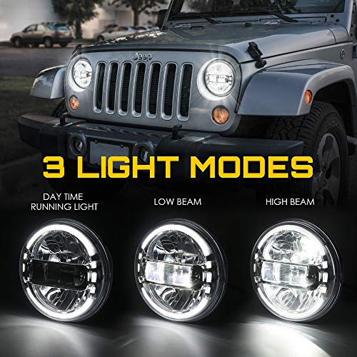 Xprite 7 Inch LED Headlights DOT Approved Compatible with 1997-2018 Jeep Wrangler JK LJ CJ TJ Hummer H1 H2, Halo Ring, DOT Approved, High/Low Beam, Plug & Play, Chrome - Image 3