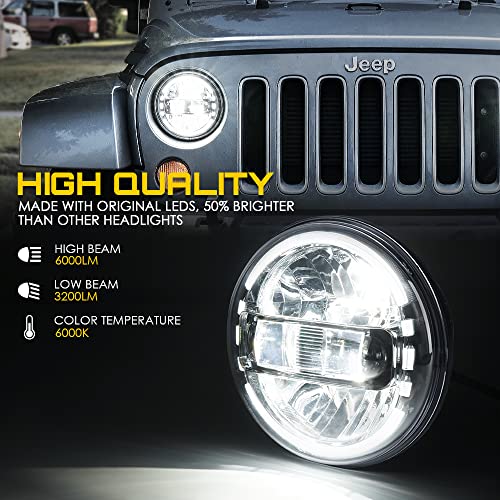 Xprite 7 Inch LED Headlights DOT Approved Compatible with 1997-2018 Jeep Wrangler JK LJ CJ TJ Hummer H1 H2, Halo Ring, DOT Approved, High/Low Beam, Plug & Play, Chrome - Image 4