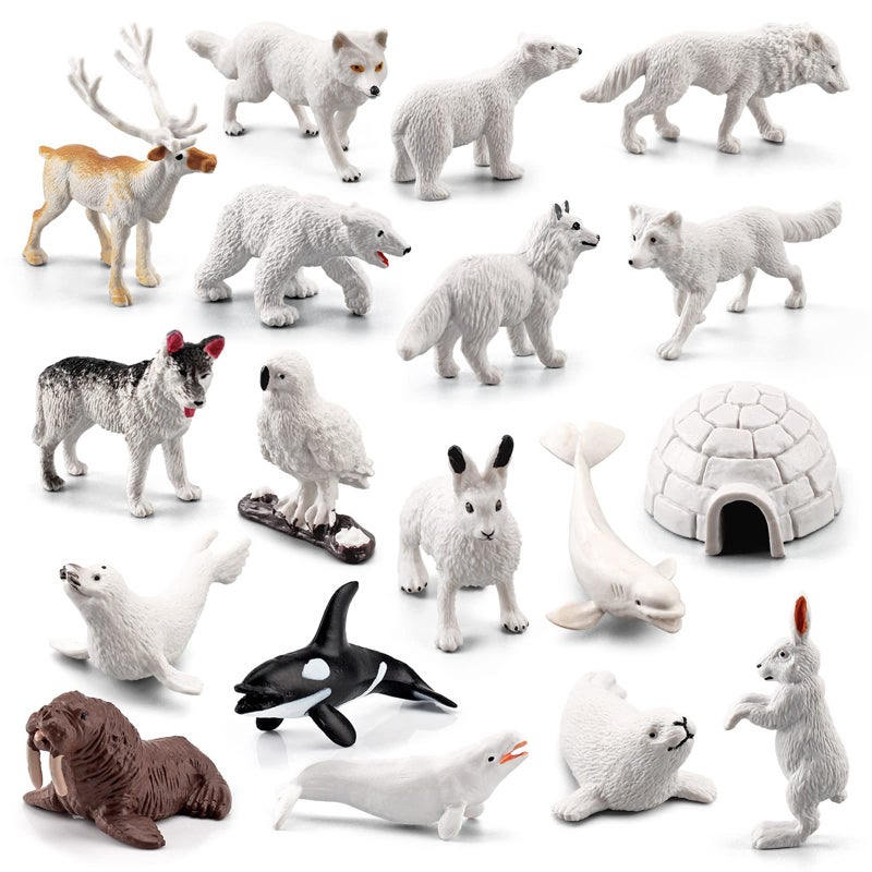 EOIVSH 18PCS Arctic Animal Figures Realistic Polar Animal Toys Figurines for Kids Toddlers Plastic Ocean Sea Creatures Figures with Arctic Fox Wolf Snowy Owl Polar Bear Reindeer Bluga Whale - Image 3