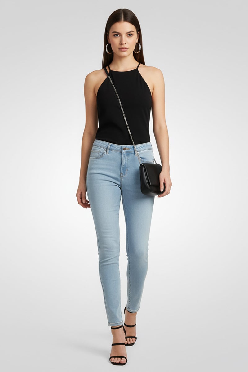 promod Women Skinny Fit Wash Stretchable Denim, Light Blue - Image 1