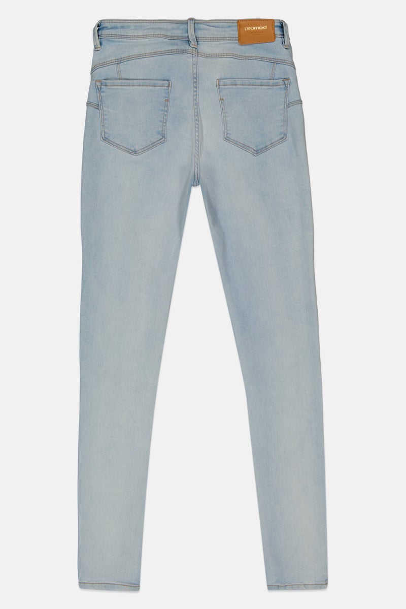 promod Women Skinny Fit Wash Stretchable Denim, Light Blue - Image 3