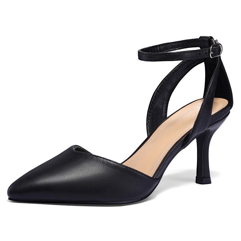mysoft Women's Pumps Shoes Pointed Toe Kitten Low Heels Stiletto Ankle Strap Closed Toe Wedding Party Dress Sandals - Image 1