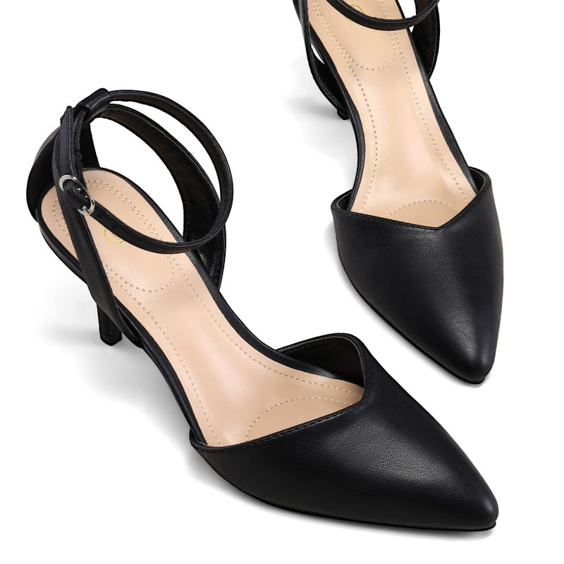 mysoft Women's Pumps Shoes Pointed Toe Kitten Low Heels Stiletto Ankle Strap Closed Toe Wedding Party Dress Sandals - Image 5