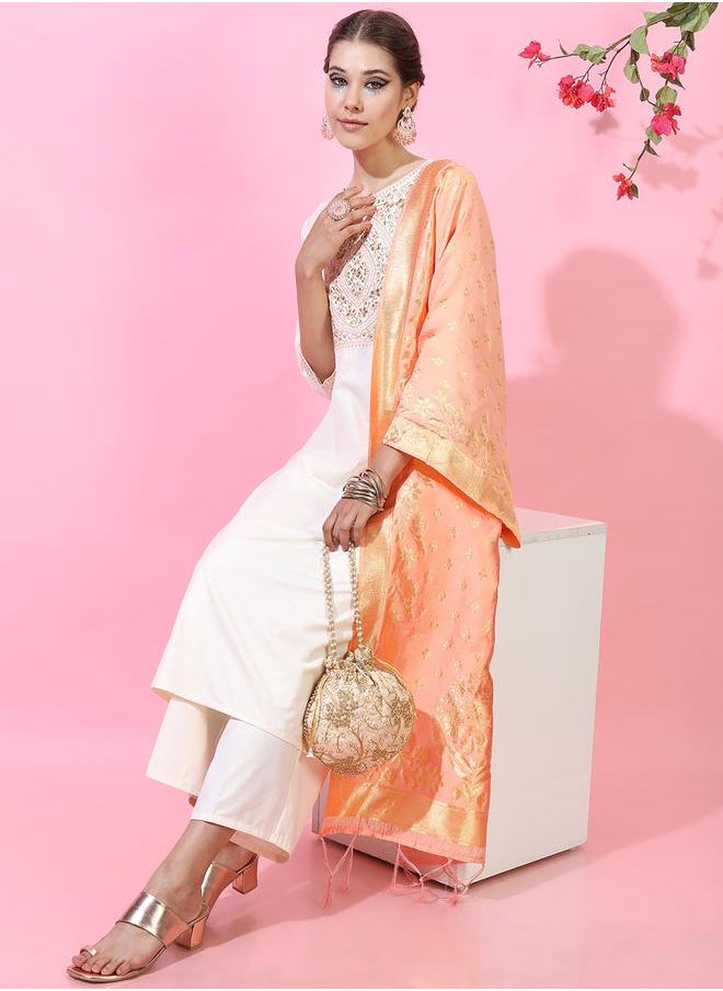 Vishudh Women Cream Embroidered Kurta Set with Dupatta by Styli  - Image 1