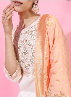 Vishudh Women Cream Embroidered Kurta Set with Dupatta by Styli  - Image 5