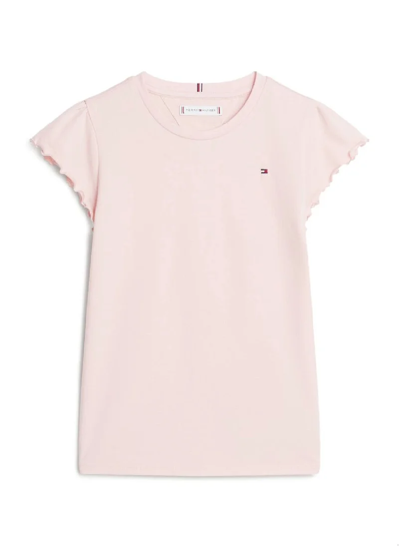 TOMMY HILFIGER Girls' Essential Scallop Sleeve Slim Fit T-Shirt -  Cotton blend, Pink