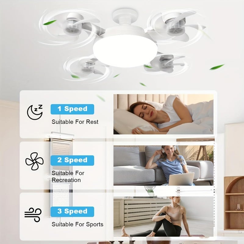 Ceiling Fan 50cm White: Adjustable Brightness 10% To 100% 3 Wind Speed Settings - Energy-efficient Class A Rating LED Light With Remote Control For Home Bedroom Living Room - Image 3
