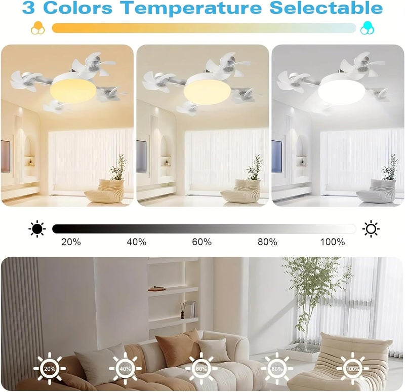 Ceiling Fan 50cm White: Adjustable Brightness 10% To 100% 3 Wind Speed Settings - Energy-efficient Class A Rating LED Light With Remote Control For Home Bedroom Living Room - Image 2