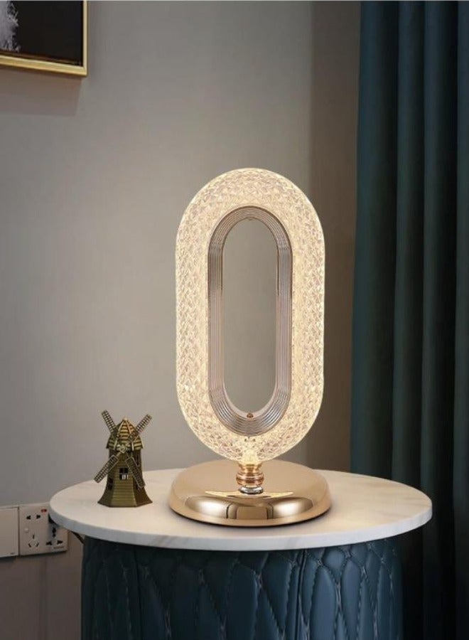 مصباح طاولة كريستال LED بتصميم فريد على شكل بيضاوي ضوء ليلي مزخرف بمستشعر لمس قابل للتعديل مع كابل USB، ديكور منزلي، إضاءة داخلية للمنزل والمكتب - Image 2