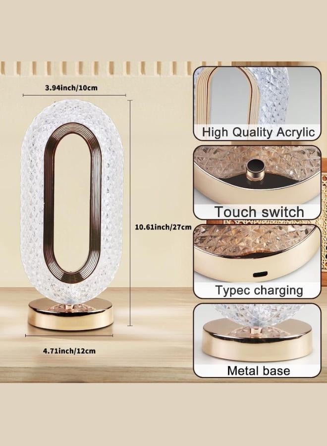 مصباح طاولة كريستال LED بتصميم فريد على شكل بيضاوي ضوء ليلي مزخرف بمستشعر لمس قابل للتعديل مع كابل USB، ديكور منزلي، إضاءة داخلية للمنزل والمكتب - Image 5