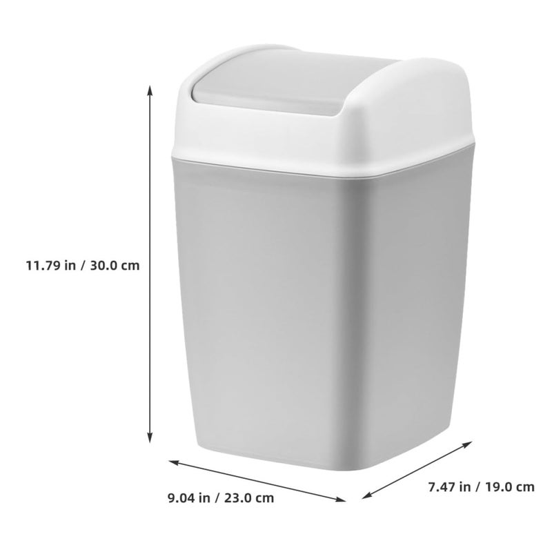 Large Capacity Swing Top Trash Can with Flip Cover Gray White Plastic Waste Basket for Kitchen Desk Bathroom - Image 3