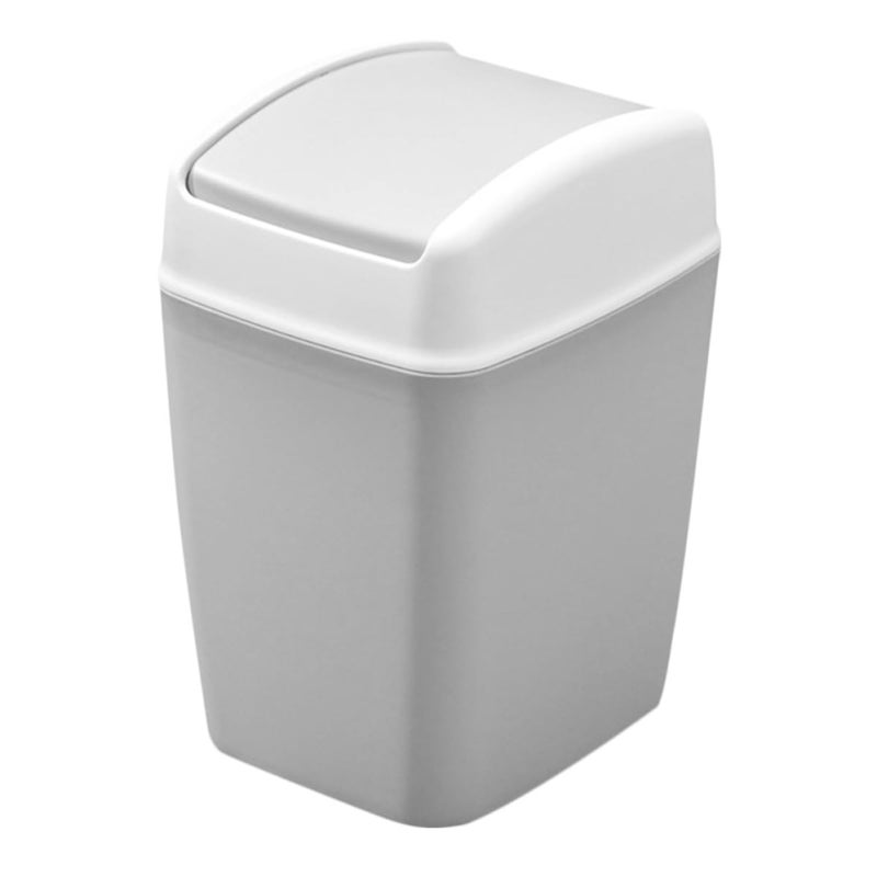 Large Capacity Swing Top Trash Can with Flip Cover Gray White Plastic Waste Basket for Kitchen Desk Bathroom - Image 2