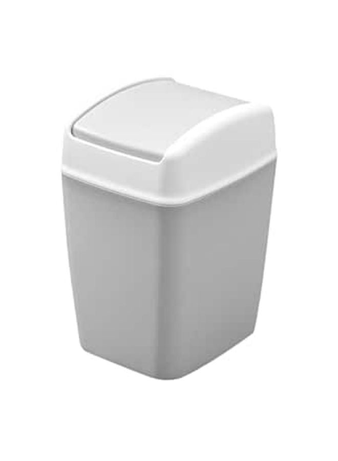 Large Capacity Swing Top Trash Can with Flip Cover Gray White Plastic Waste Basket for Kitchen Desk Bathroom - Image 1