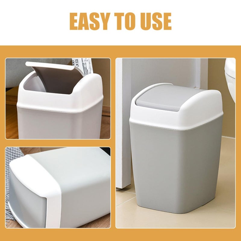 Large Capacity Swing Top Trash Can with Flip Cover Gray White Plastic Waste Basket for Kitchen Desk Bathroom - Image 4