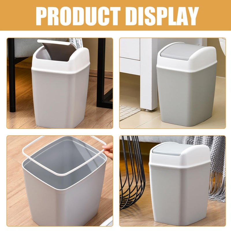 Large Capacity Swing Top Trash Can with Flip Cover Gray White Plastic Waste Basket for Kitchen Desk Bathroom - Image 5