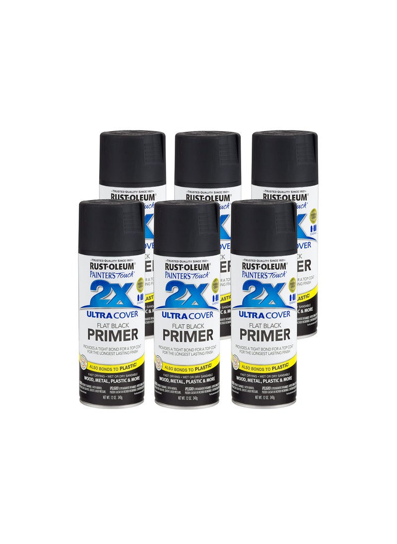 RUST-OLEUM Rust-Oleum 249846-6 PK Painter's Touch 2X Ultra Cover, Flat Black Enamel Primer, 12 Ounce (Pack of 6)  - Image 1