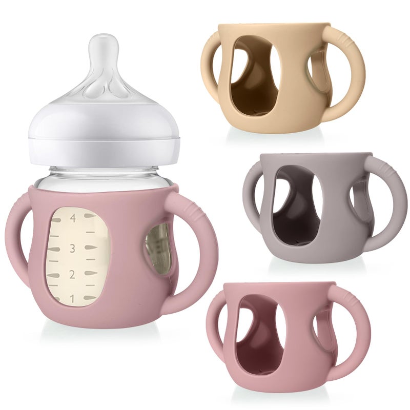 Juome Silicone Sleeves with Handles for Avent Natural Glass Baby Bottles - 3 Pack Anti Breakage Baby Bottle Holder for Philips Avent Glass Baby Bottle, Compatible with Phillips Avent Bottles 4oz - Image 1