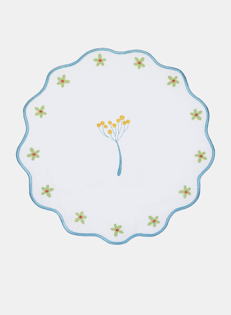 Baci milano Round Embroidered Tablemat Sky Rim – 38 cm Decorative Linen-Feel Placemat for Dining, Coffee, or Side Tables – Washable, Reusable - Image 1