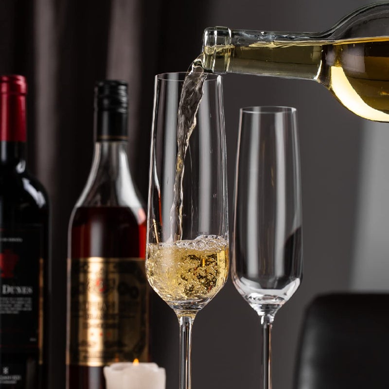 MZP Italin Premium Luxury Champagne Flutes 250 ml Pack of 4 Wine Glasses LeadFree Slim Glass Perfect for Christmas Day Wedding Anniversary Party 250 ml 4 - Image 1