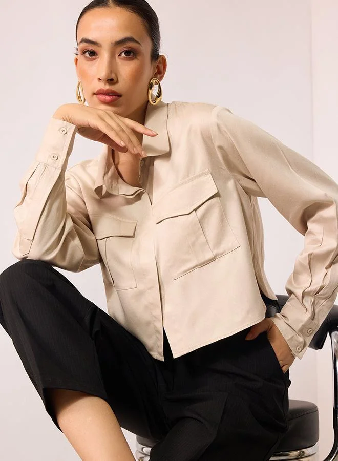 VIRGIO 100% Viscose Oversize Ivory Shirt With Pockets