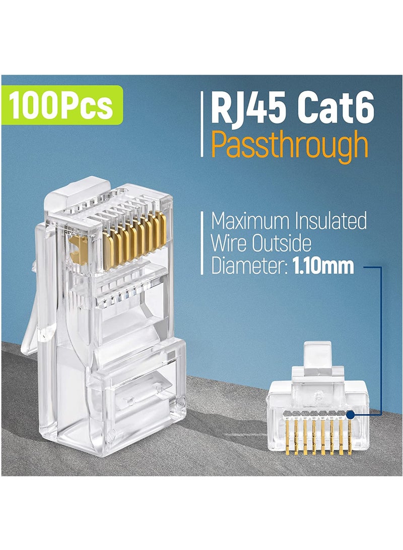 (100 Pack) RJ45 Pass-Through Connectors, Cat6 RJ45 Connectors, For Ethernet Cable, Cat6/Cat5 Ends 8P8C Modular, UTP Network Plug, Gold Plated LAN Network Crimp Connector, - Image 2