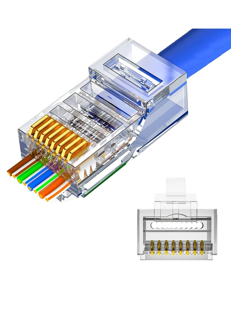(100 Pack) RJ45 Pass-Through Connectors, Cat6 RJ45 Connectors, For Ethernet Cable, Cat6/Cat5 Ends 8P8C Modular, UTP Network Plug, Gold Plated LAN Network Crimp Connector, - Image 1