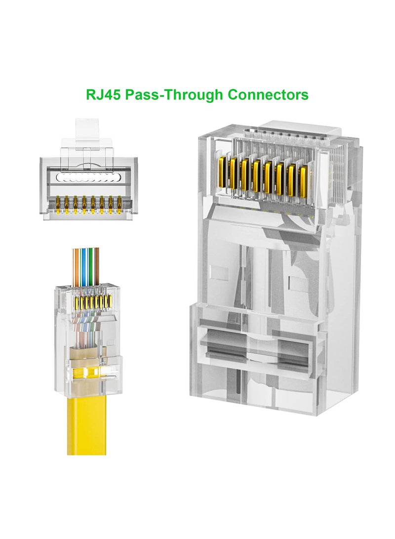 (100 Pack) RJ45 Pass-Through Connectors, Cat6 RJ45 Connectors, For Ethernet Cable, Cat6/Cat5 Ends 8P8C Modular, UTP Network Plug, Gold Plated LAN Network Crimp Connector, - Image 5