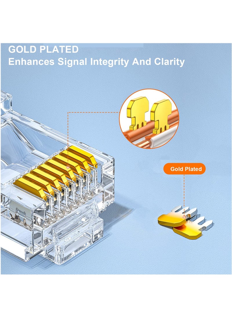 (100 Pack) RJ45 Pass-Through Connectors, Cat6 RJ45 Connectors, For Ethernet Cable, Cat6/Cat5 Ends 8P8C Modular, UTP Network Plug, Gold Plated LAN Network Crimp Connector, - Image 3