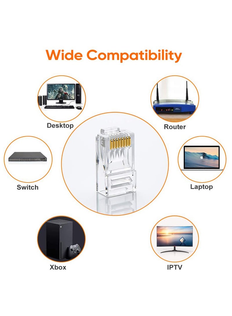 (100 Pack) RJ45 Pass-Through Connectors, Cat6 RJ45 Connectors, For Ethernet Cable, Cat6/Cat5 Ends 8P8C Modular, UTP Network Plug, Gold Plated LAN Network Crimp Connector, - Image 4