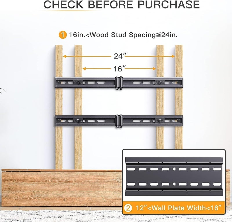 Perlegear TV Wall Mount Extension Bracket, 16'-24' Wood Stud Fitting, Universal TV Wall Plate, Sliding Bracket, Holds 132lbs - PGUE1 - Image 3