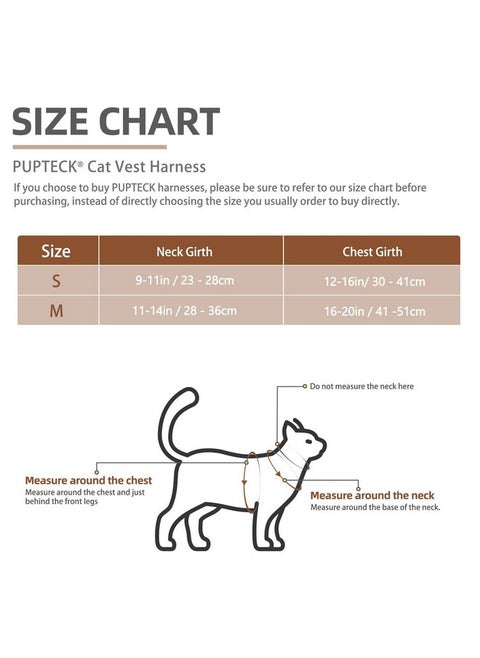 PUPTECK Cat Harness and Leash Set Escape Proof, Reflective Adjustable Soft Mesh Kitten Vest Harness for Walking Travel, Black, S