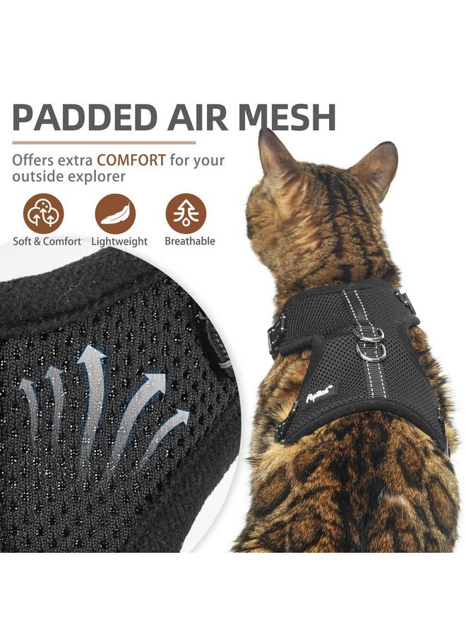 PUPTECK - PUPTECK Cat Harness and Leash Set Escape Proof, Reflective Adjustable Soft Mesh Kitten Vest Harness for Walking Travel, Black, S - Image 1