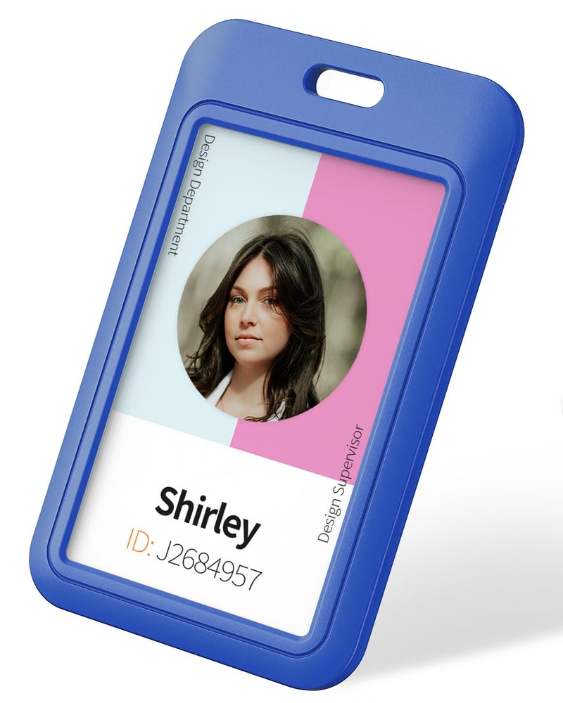 Uniclife 3 Pack Sliding ID Badge Holder Vertical Hard Plastic Case with Clear Window Blue Card Protector Pouch for Office School ID Credit Cards Proximity Key Cards Driverâ€™s Licenses and Passes - Image 1