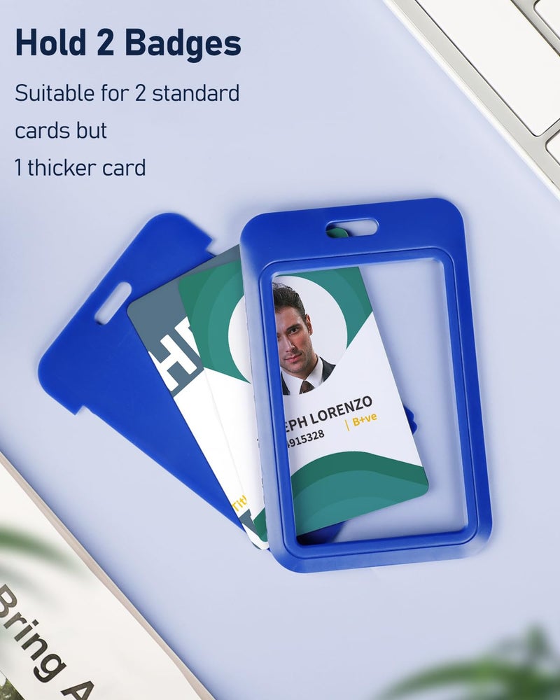 Uniclife 3 Pack Sliding ID Badge Holder Vertical Hard Plastic Case with Clear Window Blue Card Protector Pouch for Office School ID Credit Cards Proximity Key Cards Driverâ€™s Licenses and Passes - Image 2