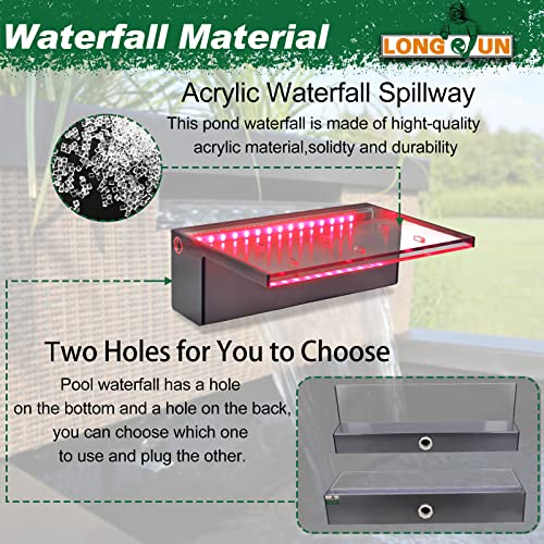 LONGRUN Waterfall Spillway APP Control Multi-Color LED Light Outdoor Pool Fountain, Acrylic Water Spillway Koi Pond Waterfalls Fountains Kit for Garden Patio Swimming Pool Decoration-11.8" - Image 5