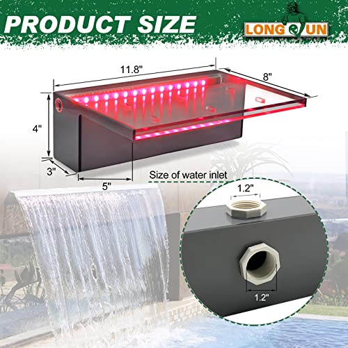 LONGRUN Waterfall Spillway APP Control Multi-Color LED Light Outdoor Pool Fountain, Acrylic Water Spillway Koi Pond Waterfalls Fountains Kit for Garden Patio Swimming Pool Decoration-11.8" - Image 3