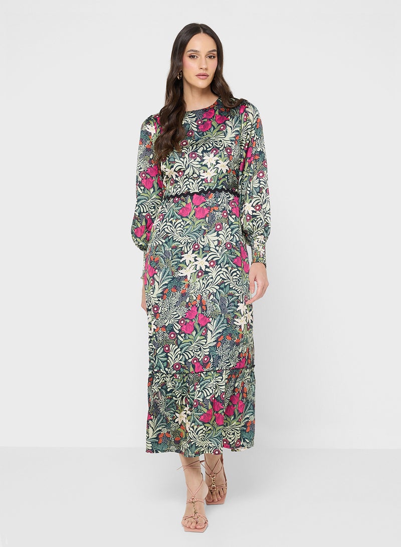 هوب اند ايفي فستان بياقة مفتوحة وطبعة زهور وربطة - Image 4