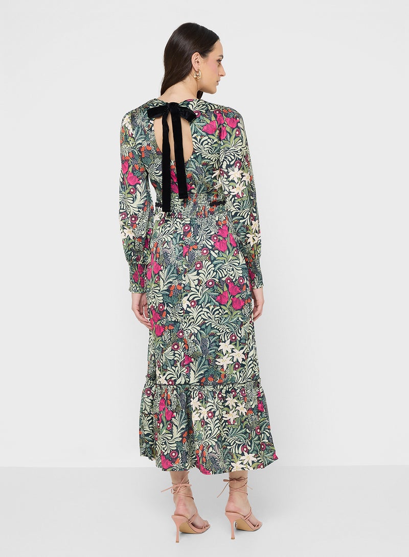 هوب اند ايفي فستان بياقة مفتوحة وطبعة زهور وربطة - Image 2