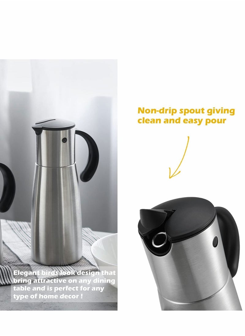 SYOSI - Stainless Steel Oil Dispenser Bottle - Auto Flip Condiment Container With Automatic Cap and Stopper - 500ml Capacity Non-drip - Image 1