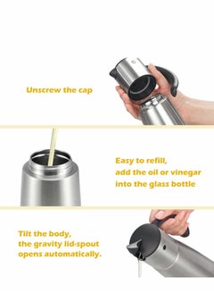SYOSI Stainless Steel Oil Dispenser Bottle - Auto Flip Condiment Container With Automatic Cap and Stopper - 500ml Capacity Non-drip  - Image 5
