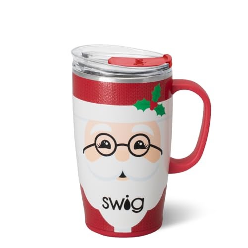Swig Life 18oz Travel Mug Insulated Tumbler with Handle and Lid Travel Coffee Mug Cup Holder Friendly Stainless Steel 18 oz Tumbler Reusable Insulated with Lid Mr Claus - Image 1