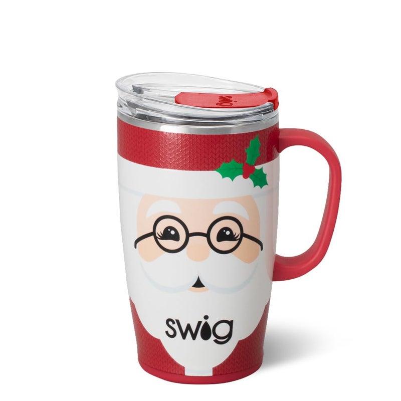 Swig Life 18oz Travel Mug Insulated Tumbler with Handle and Lid Travel Coffee Mug Cup Holder Friendly Stainless Steel 18 oz Tumbler Reusable Insulated with Lid Mr Claus - Image 2