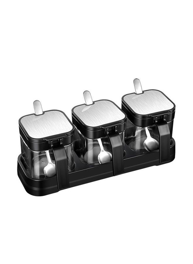 yongsheng Condiment Jar Spice Container with Lids and Spoons,Clear Glass Condiment Canisters Pots Seasoning Box Salt Container Sugar Bowl  - Image 1
