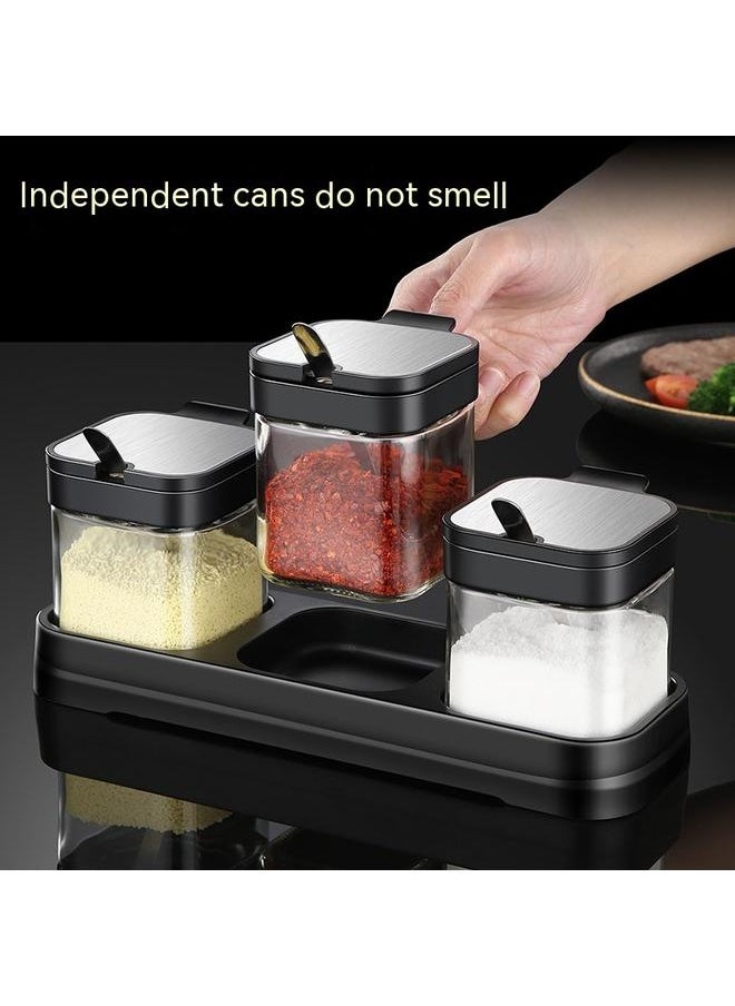 yongsheng Condiment Jar Spice Container with Lids and Spoons,Clear Glass Condiment Canisters Pots Seasoning Box Salt Container Sugar Bowl  - Image 2