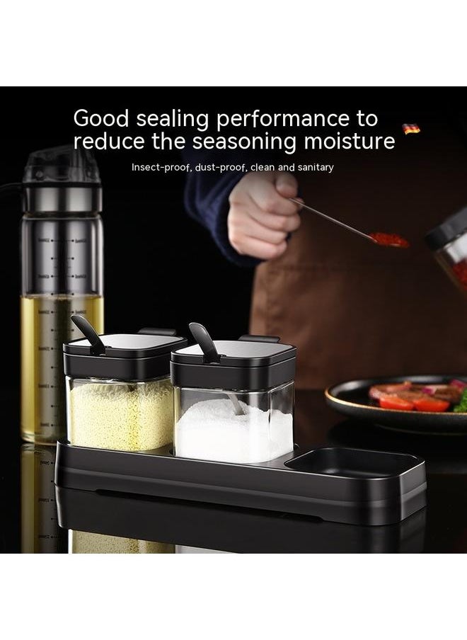 yongsheng Condiment Jar Spice Container with Lids and Spoons,Clear Glass Condiment Canisters Pots Seasoning Box Salt Container Sugar Bowl  - Image 4
