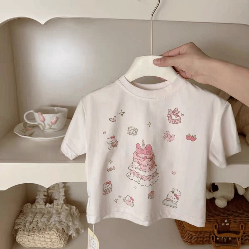 Korean Style Girls Cartoon Printed Cotton Short-Sleeved Children'S Sweet And Versatile Kindergarten T-Shirt Half-Sleeved - Image 1