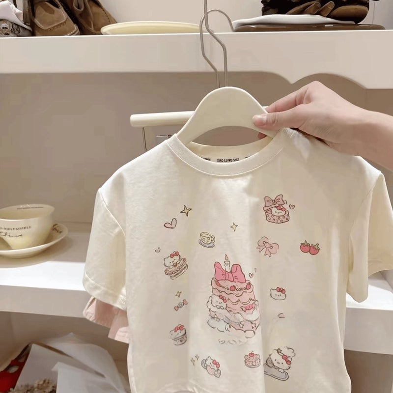 Korean Style Girls Cartoon Printed Cotton Short-Sleeved Children'S Sweet And Versatile Kindergarten T-Shirt Half-Sleeved - Image 3