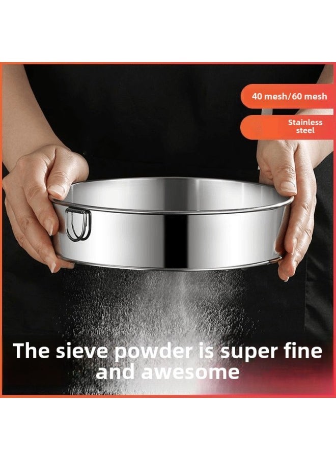 Generic - Powder Sieve Flour Sieve Filter Mesh Screen Baking Tools Handheld 40-60 Mesh Powder Superfine Household Stainless Steel Screen Mesh-Specifications:40 Mesh [screening Block Of Flour/fine Multigrain Powder] High 4.9cm-Color:Regular Thin Section-30cm [extra Large Size] Without Ears - Image 1