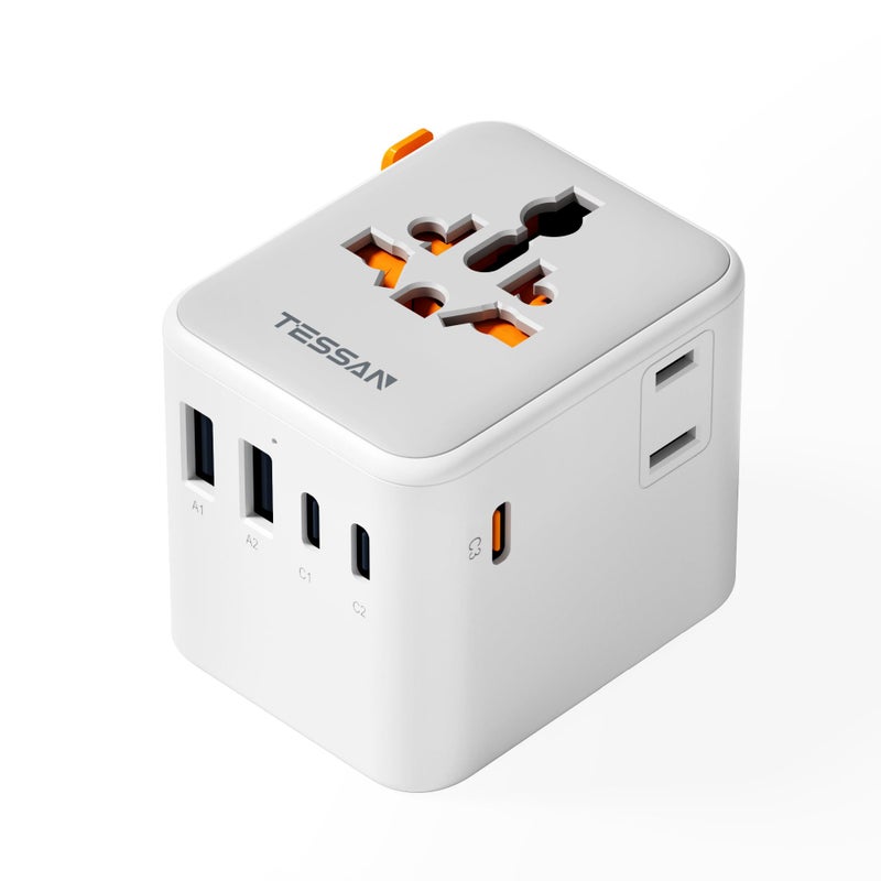TESSAN Universal Travel Adapter 65W GaN, International Power Adapter with Extra 2 Prong AC Outlet, 5 USB Ports (3 USB C), Worldwide Plug Adaptor for US to Europe UK Australia Ireland (Type C G A I) - Image 1