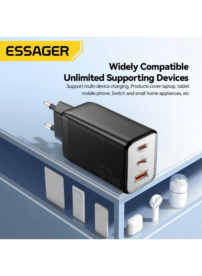 ESSAGER JT-G67TC2U1 67W GaN Fast Wall Charger with USB-C Power Delivery, PD 3.0 PPS QC4.0 Quick Charging Adapter, Compact Type-C Laptop Charger for MacBook, iPhone 15 14 13, Samsung Galaxy, Huawei, Tablets, Smartphones and USB-C Devices - Image 4